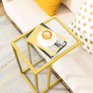 Mesa Auxiliar C Cristal Templado Dorado