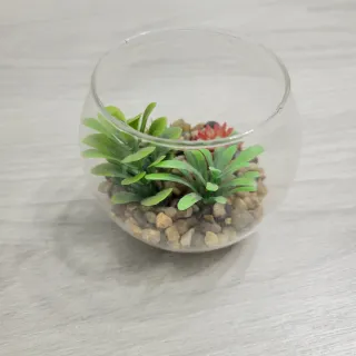 Mini maceta cristal con plantas artificiales
