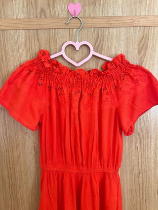 Vestido H&M Rojo Broderie Anglaise Midi