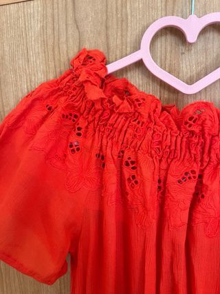 Vestido H&M Rojo Broderie Anglaise Midi