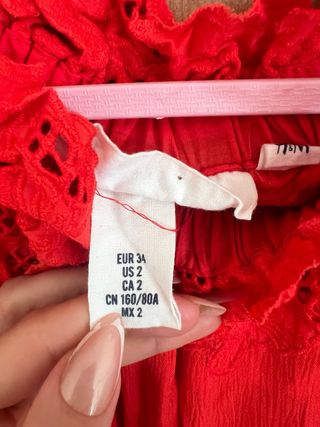 Vestido H&M Rojo Broderie Anglaise Midi