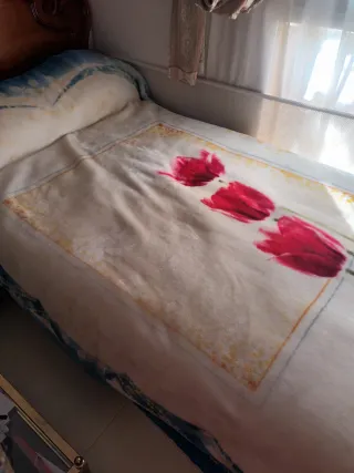 Manta de cama de forro polar con tulipanes