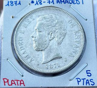 Moneda PLATA 5 Pesetas 1871 *18-71. AMADEO I