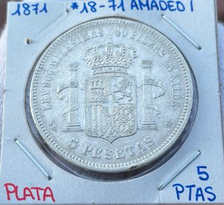 Moneda PLATA 5 Pesetas 1871 *18-71. AMADEO I