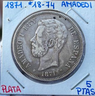 Moneda PLATA 5 Pesetas 1871 *(18-74) AMADEO I