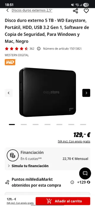 Disco Duro Externo WD 5TB Precintado