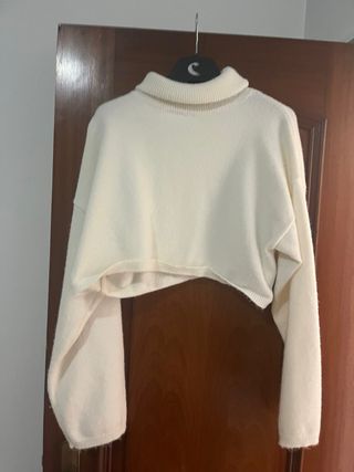 Blusa cropped gola alta manga longa