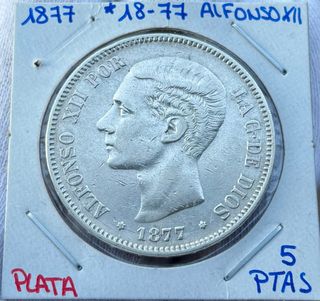 Moneda PLATA 5 Pesetas 1877 *(18-77) ALFONSO XII