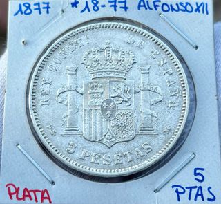 Moneda PLATA 5 Pesetas 1877 *(18-77) ALFONSO XII