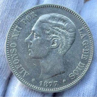 Moneda PLATA 5 Pesetas 1877 *(18-77) ALFONSO XII
