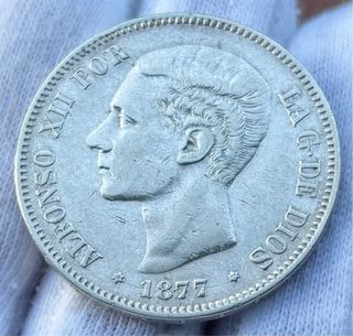 Moneda PLATA 5 Pesetas 1877 *(18-77) ALFONSO XII