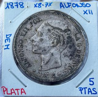 Moneda PLATA 5 Pesetas 1878 *X8-7X DEM ALFONSO XII