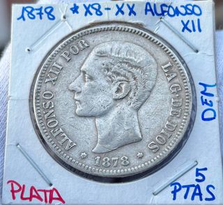 Moneda PLATA 5 Pesetas 1878 *X8-XX ALFONSO XII