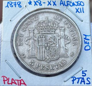 Moneda PLATA 5 Pesetas 1878 *X8-XX ALFONSO XII