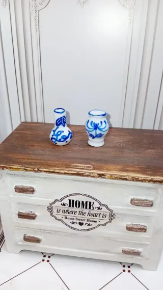 Set 2 vasi ceramica blu casa delle bambole