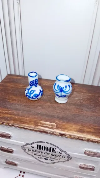 Set 2 vasi ceramica blu casa delle bambole