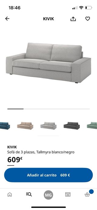 Sofá Kivik Ikea 3 plazas + puff gris