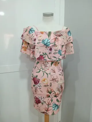 Vestido fiesta estampado floral rosa