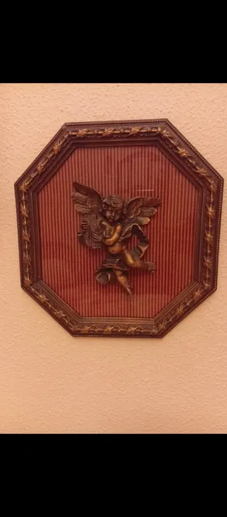 Cuadro antiguo octogonal ángel