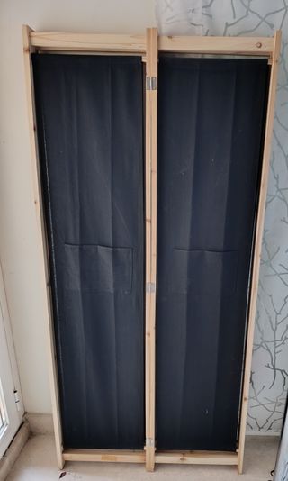 Biombo 4 cuerpos madera y tela algodón negra