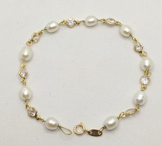 Pulsera Perlas de oro de 18k, 4.16 g, 18.5 cm.