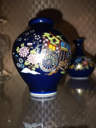 Lote 3 jarrones cerámica japonesa decorados