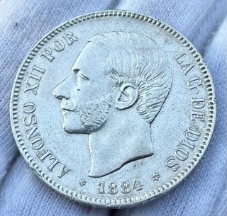 Moneda PLATA 5 Pesetas 1884 *(18-84) ALFONSO XII