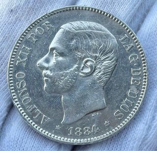 Moneda PLATA 5 Pesetas 1884 *(18-84) ALFONSO XII