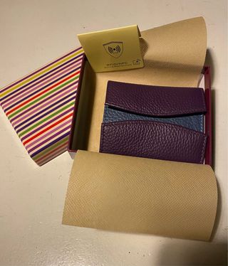 Portafoglio vera pelle blu e viola