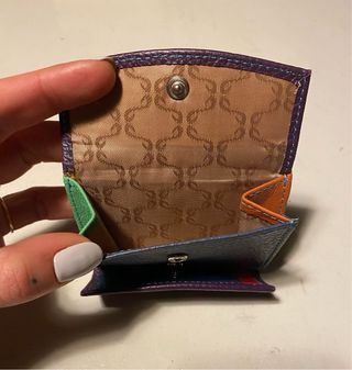 Portafoglio vera pelle blu e viola