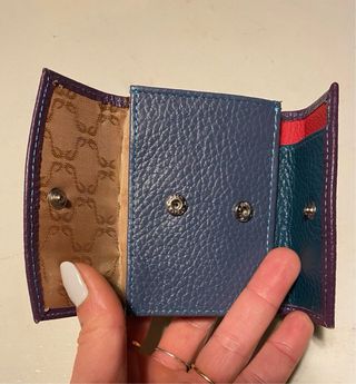 Portafoglio vera pelle blu e viola