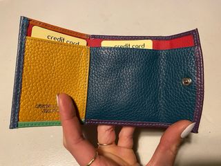 Portafoglio vera pelle blu e viola