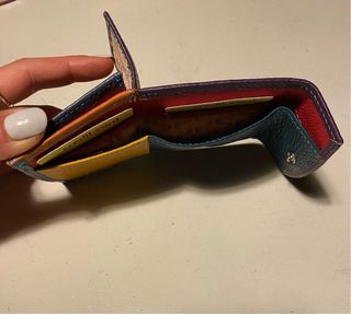 Portafoglio vera pelle blu e viola