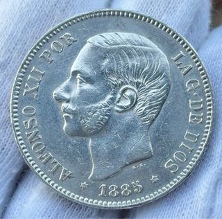 Moneda PLATA 5 Pesetas 1885 *(18-87) ALFONSO XII