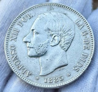 Moneda PLATA 5 Pesetas 1885 *(18-87) ALFONSO XII