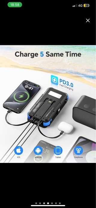 NUEVO Cargador Solar 26800mAh 4 Paneles USB C