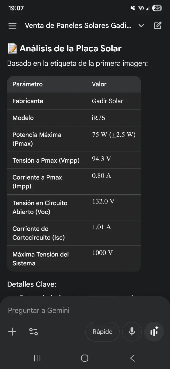 Lote 21 Placas Solares GADIR 75w