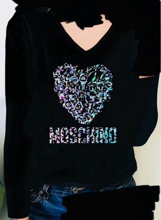 Camiseta letra de Moschino Manga Larga Negra