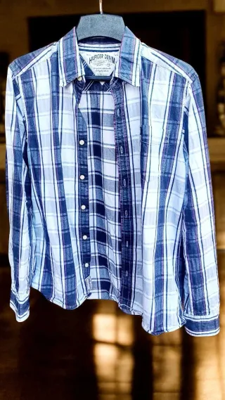 Camisa Tommy Hilfiger Cuadros Azul y Blanco