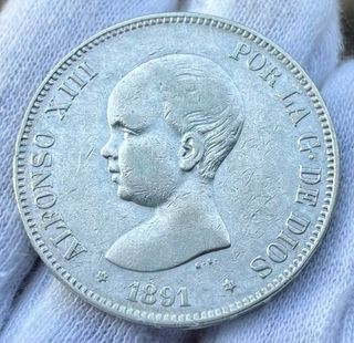 Moneda PLATA 5 Pesetas 1891 *(18-91) ALFONSO XIII