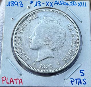 Moneda PLATA 5 Pesetas 1893 *(18-XX) ALFONSO XIII
