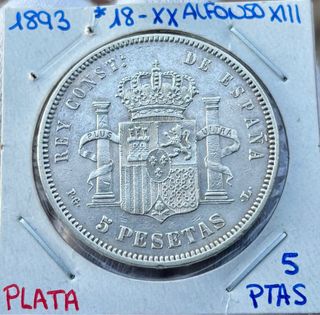 Moneda PLATA 5 Pesetas 1893 *(18-XX) ALFONSO XIII