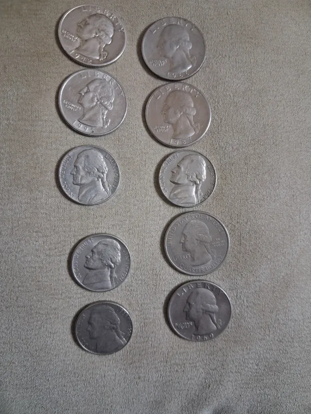 Lotto 5 Quarti di Dollaro e 5 Centesimi