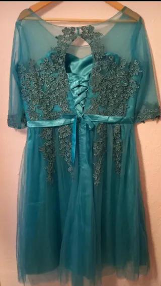Vestido de fiesta verde azulado