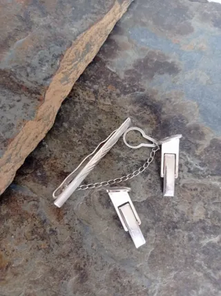 Juego Gemelos y Pasador ,plata de ley