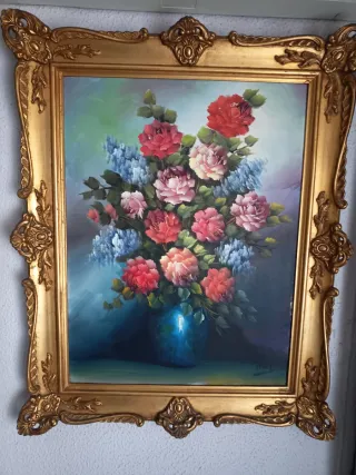 Cuadro de flores pintado al óleo