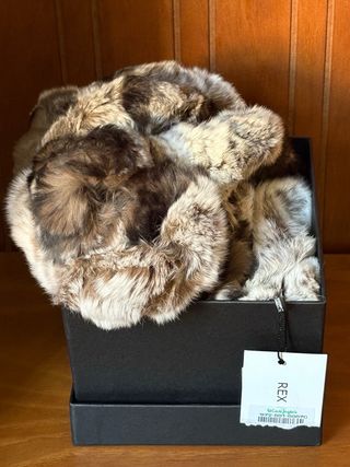 Cuello de pelo de conejo Rex beige/marrón