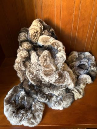 Cuello de pelo de conejo Rex beige/marrón