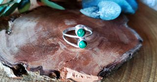 Anillo Plata Ley Doble Piedra Malaquita Natural