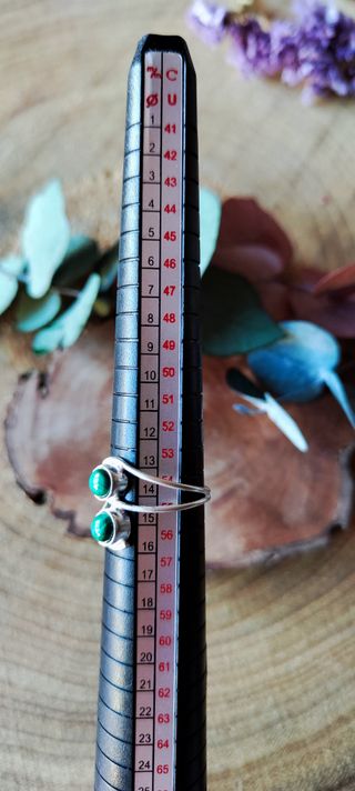 Anillo Plata Ley Doble Piedra Malaquita Natural